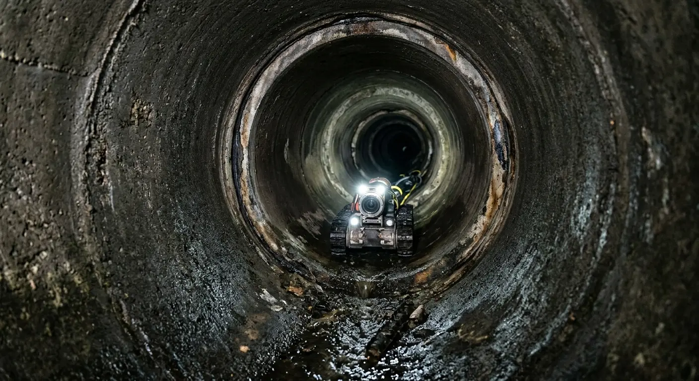 Robotic sewer camera inspecting pipe interior for Sewer Line Cleaning in North Alamo